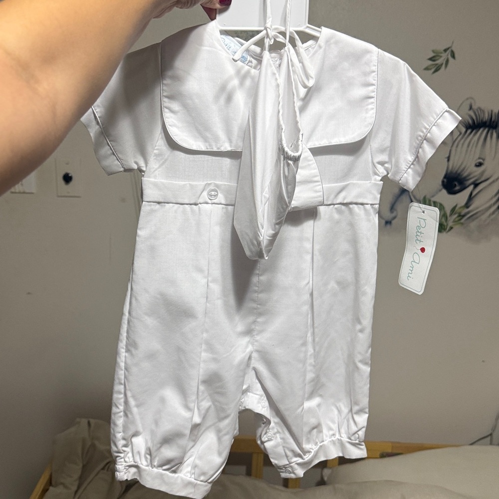 Petit Ami Classic White Baby Romper with Bib